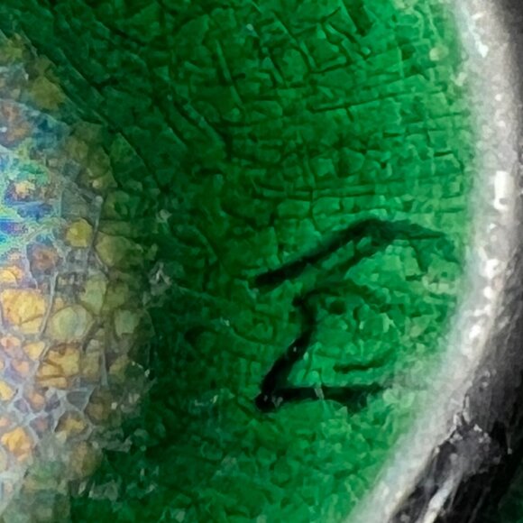 Antique Awaji Pottery Blue White Iris Green Pitcher Awaji Ware Glazed Japan - Picture 11 of 16